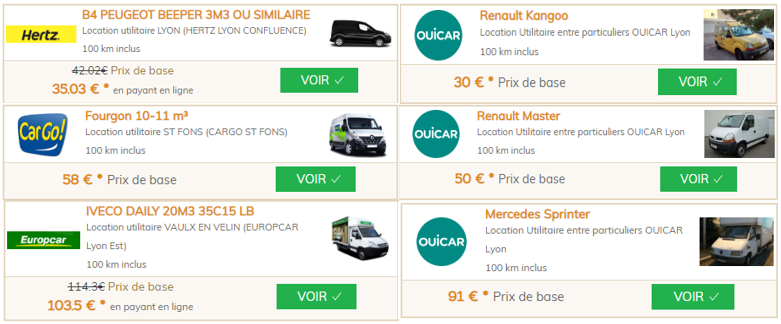 Comparatif prix location utilitaire entre particuliers et agence un Samedi